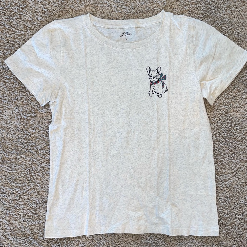 J Crew Cotton Christmas Dog Cream Gray SIze Medium